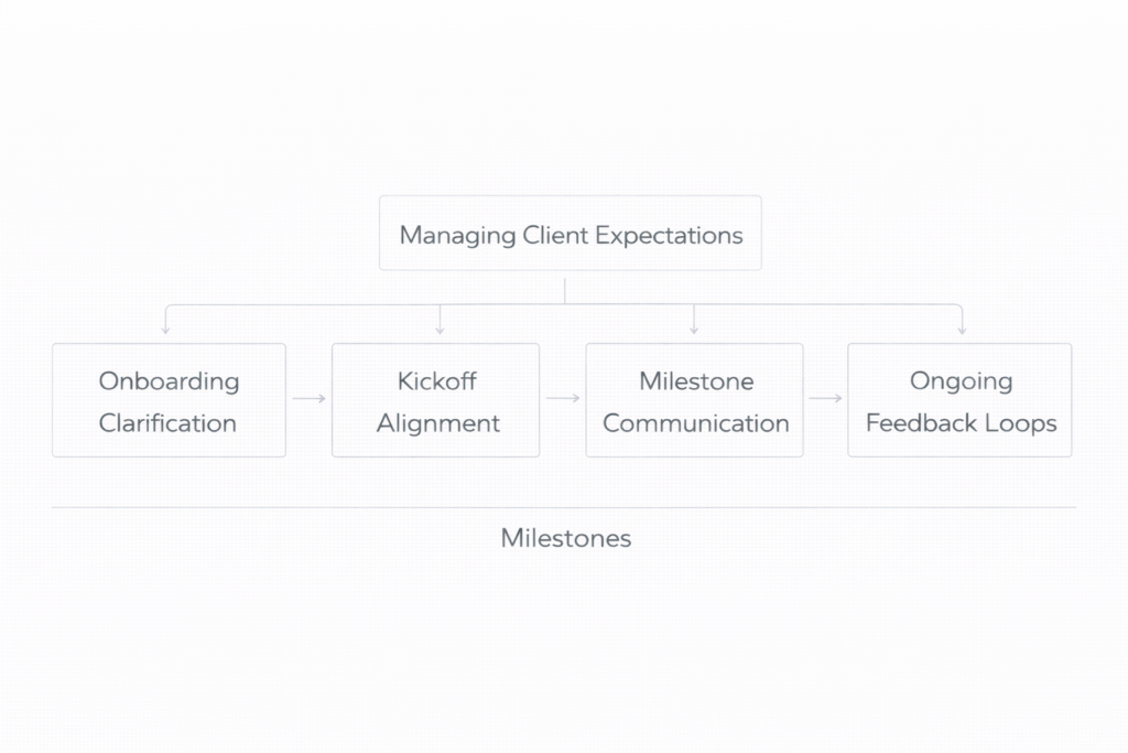 framework showing stages of expectation alignment including onboarding clarity, kickoff alignment, milestone communication, and ongoing feedback
