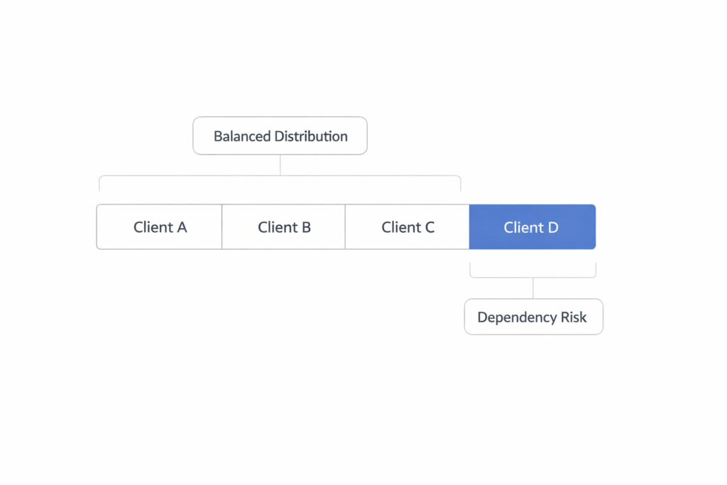 consulting capacity distributed across multiple clients showing balanced allocation and dependency risk zones