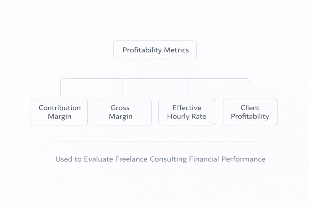 framework showing key profitability metrics such as contribution margin, gross margin, effective hourly rate, and client profitability