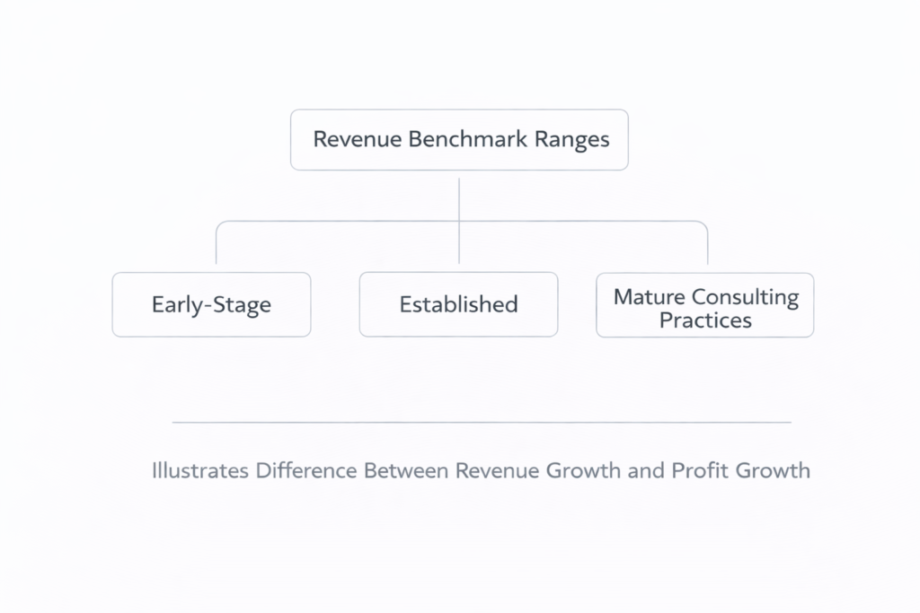 framework showing different revenue ranges associated with early-stage, established, and mature freelance consulting businesses