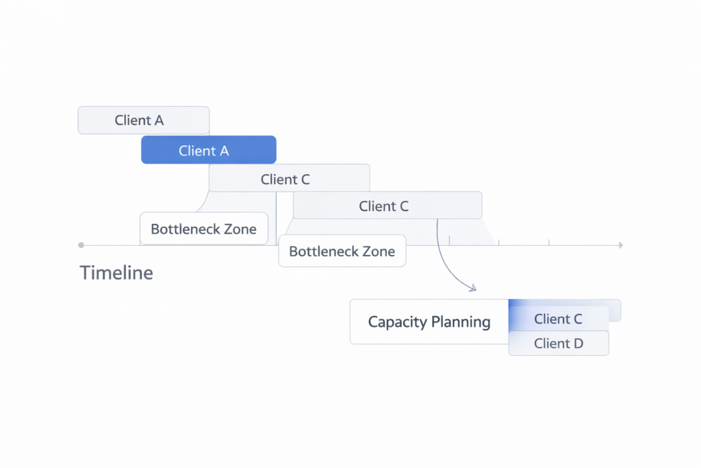 framework showing how project timelines overlap and where delivery bottlenecks occur within consulting capacity