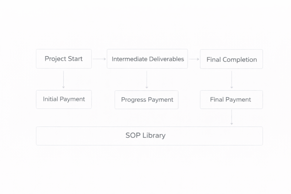 framework showing project milestones linked to corresponding payment stages throughout the delivery timeline