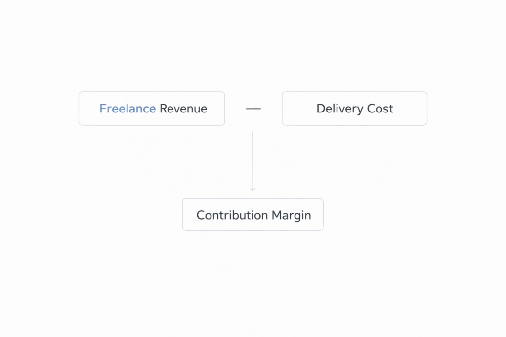 framework showing freelance revenue reduced by delivery cost to produce contribution margin