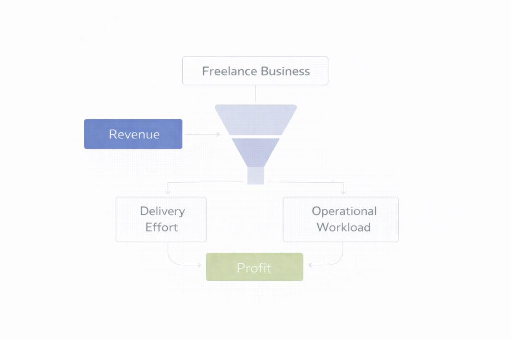 framework showing how freelance revenue converts into profit after accounting for delivery effort and operational workload