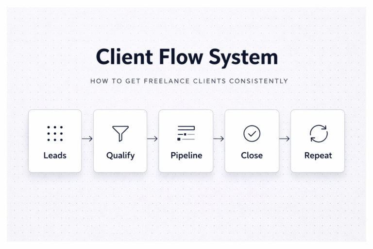 Client flow system for freelancers showing leads, qualification, pipeline, close and repeat stages